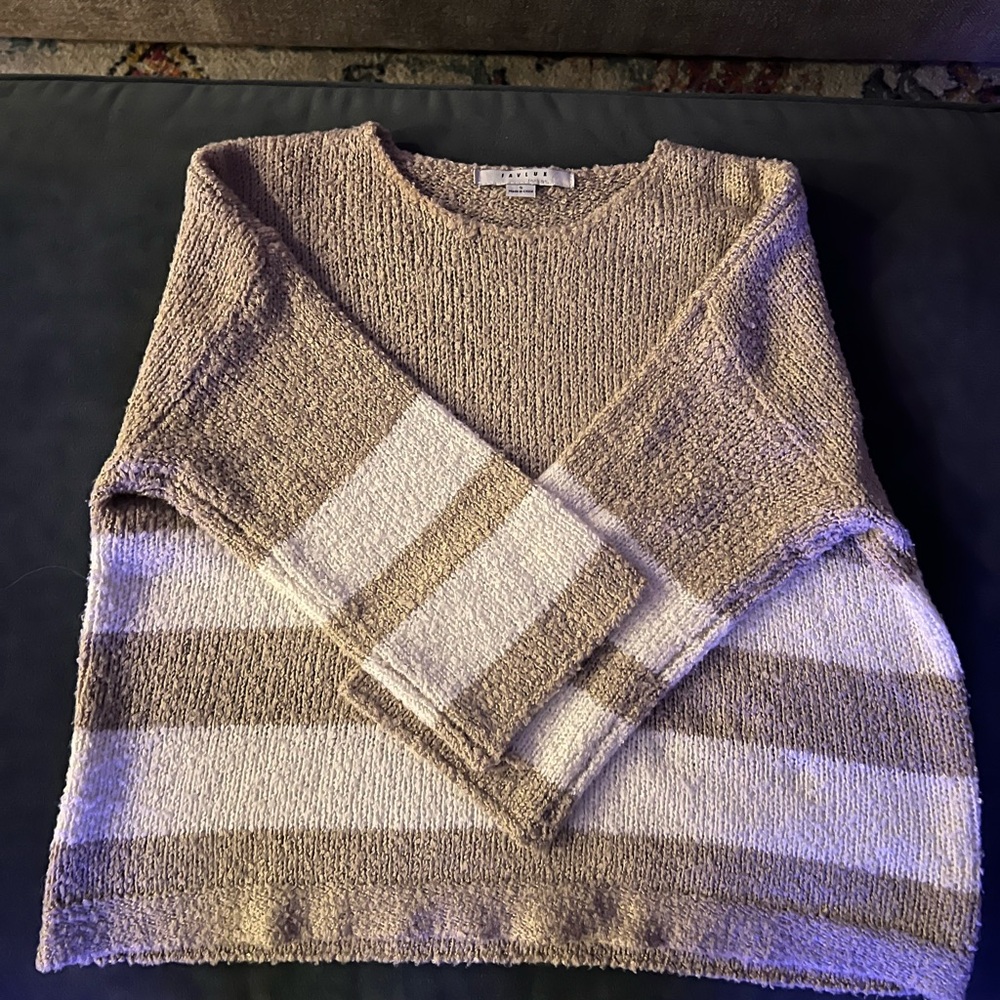 Beige and White Striped Sweater